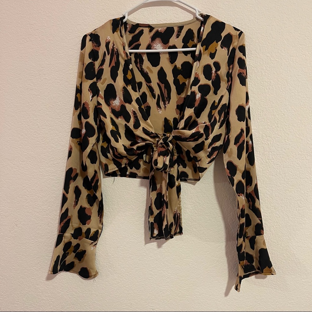 Cheeta Print Front Tie Shirt